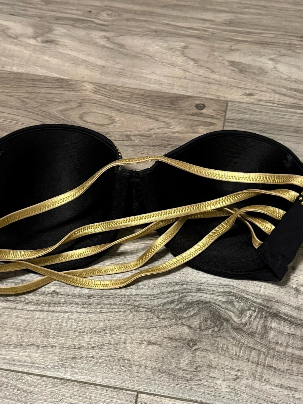 Victoria's Secret Black Bandeau Bikini Top with Gold Rhinestones